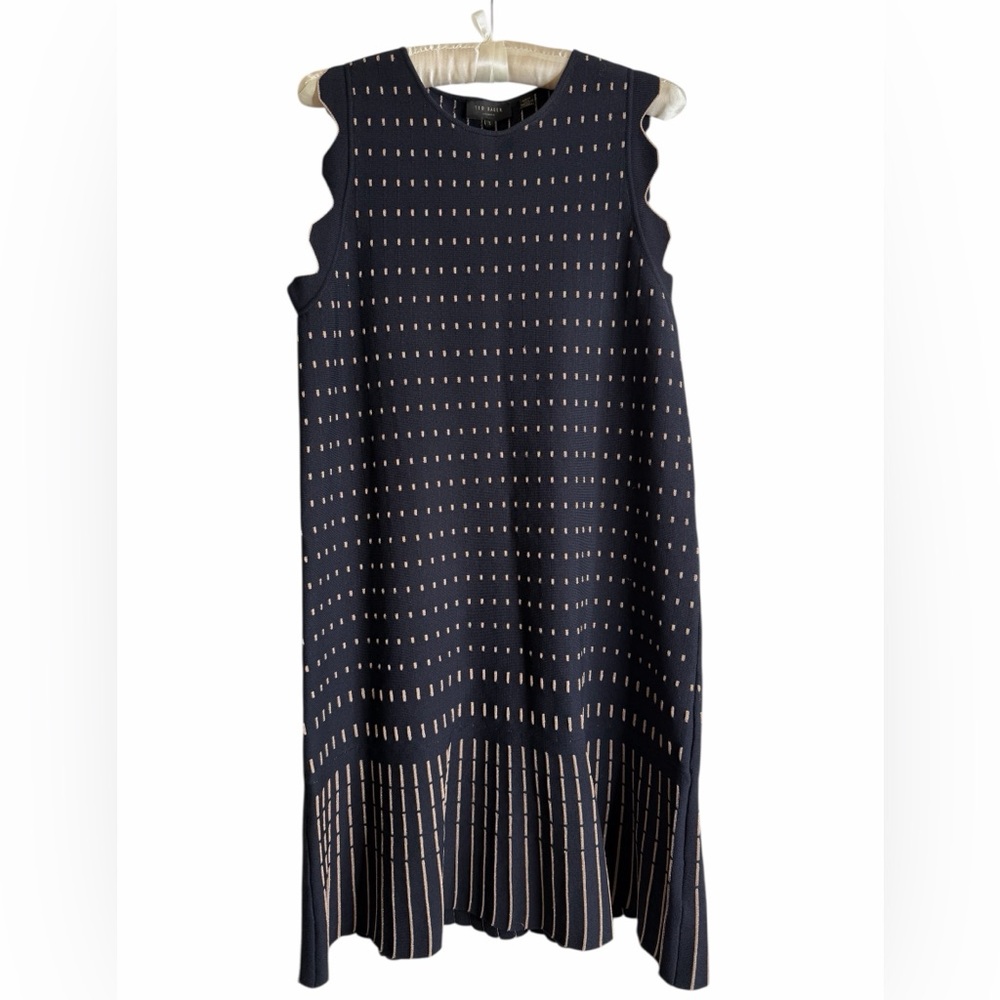 Ted Baker Navy Knit Midi Dress with Rose Gold Metallic Thread Detail
